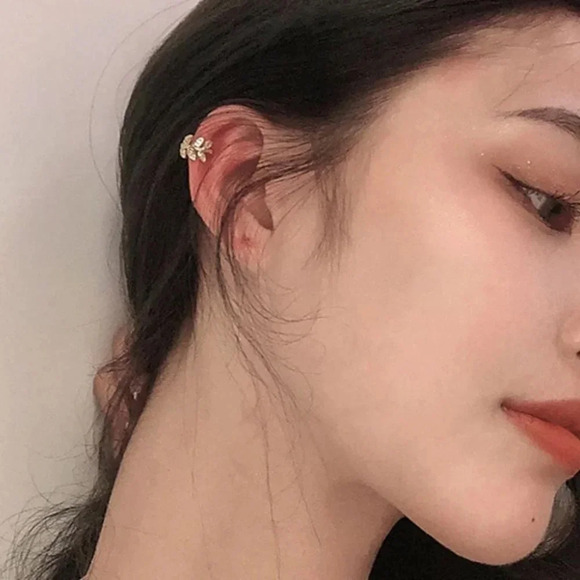 Sterling Silver Diamond Leaf Ear Cuffs Gold Silver - Picture 11 of 12